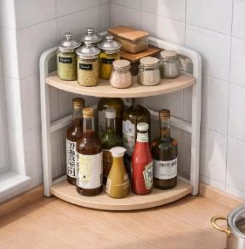 Kitchen Corner Shelf Organizer Large 2-Tier Countertop Rack