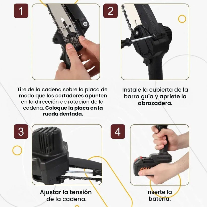 Motosierra Portátil Inalámbrica Batería Recargable con Maletín