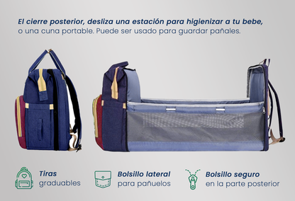 Multifunction Diaper Bag Backpack Foldable Crib Changing Station USB