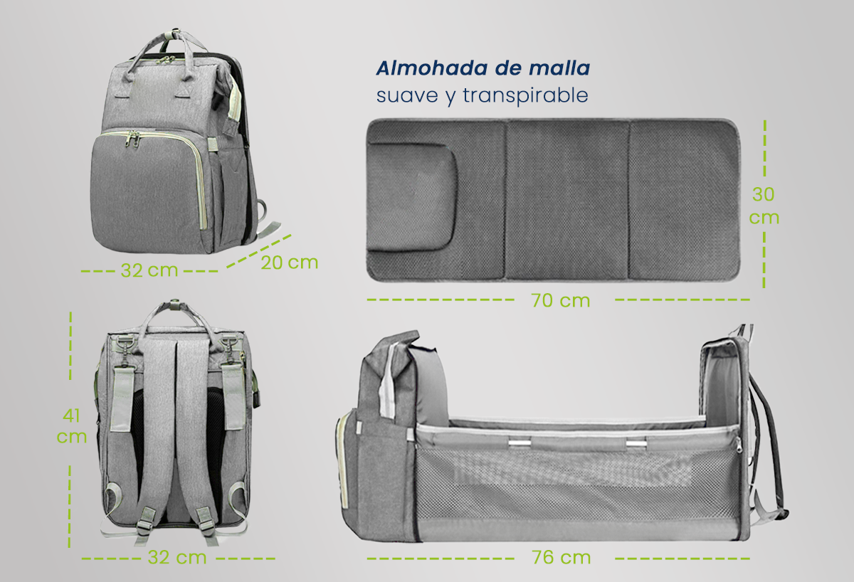 Multifunction Diaper Bag Backpack Foldable Crib Changing Station USB