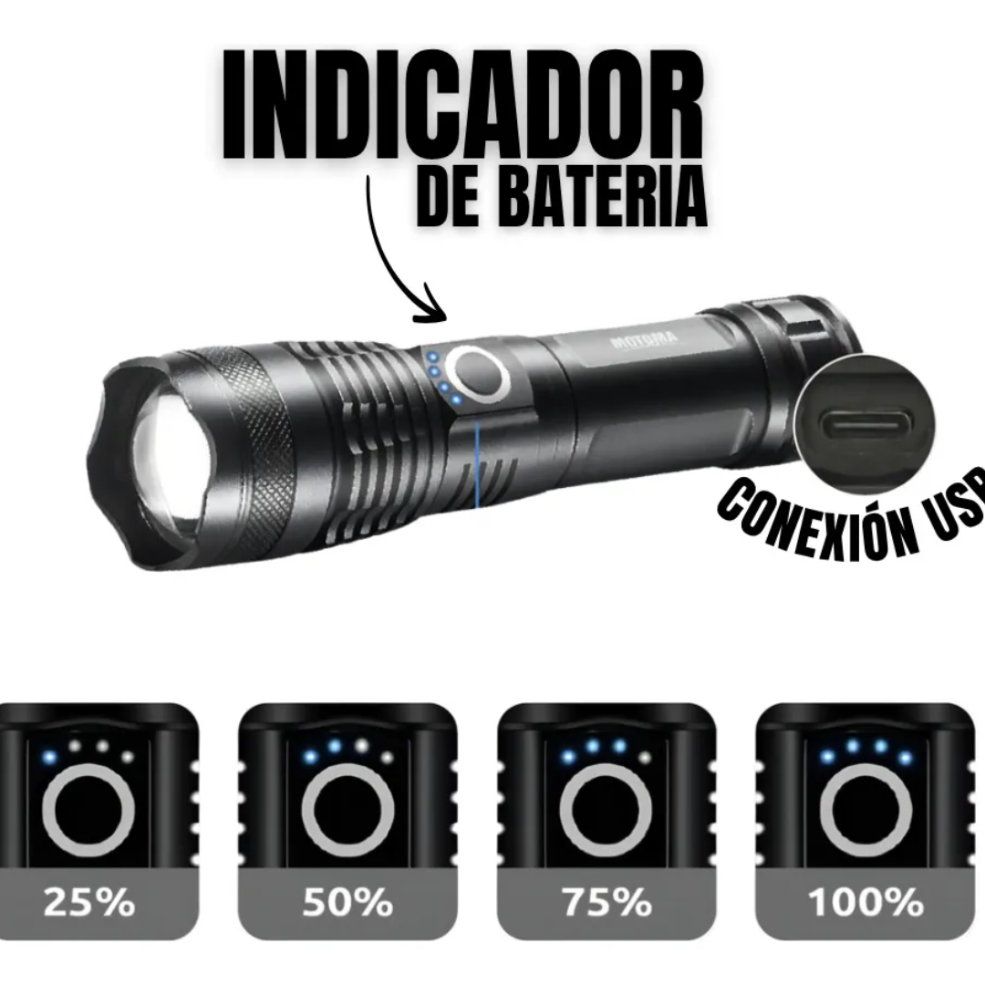 Linterna Táctica LED Recargable USB Zoom Ajustable Portátil