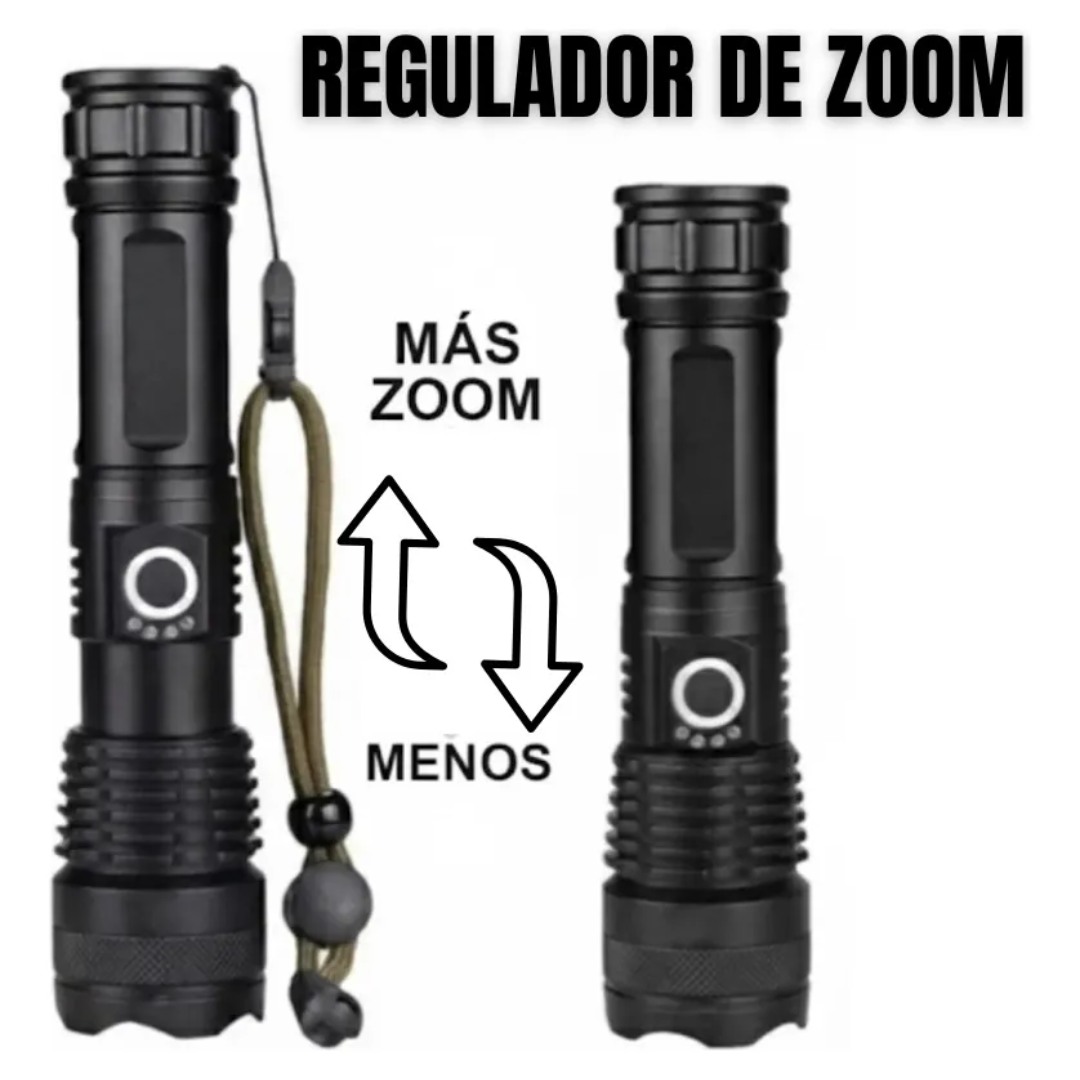 Linterna Táctica LED Recargable USB Zoom Ajustable Portátil