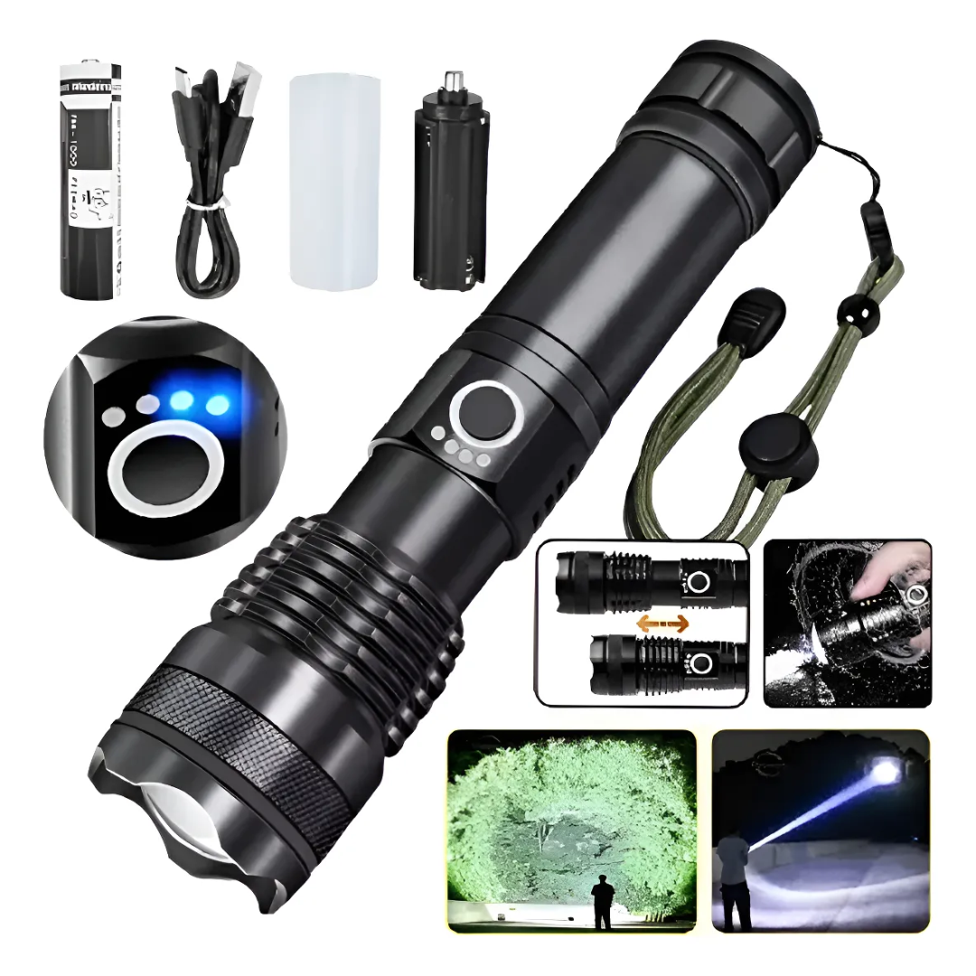 Linterna Táctica LED Recargable USB Zoom Ajustable Portátil