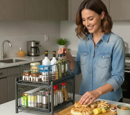 Under Sink Organizer 2-Tier Sliding Storage Shelves Metal Rack
