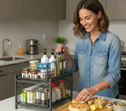 Under Sink Organizer 2-Tier Sliding Storage Shelves Metal Rack