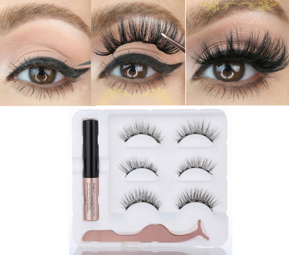 Magnetic Eyelashes Reusable Kit with Magnetic Eyeliner Pack 3-Pair