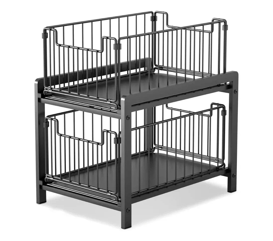 Under Sink Organizer 2-Tier Sliding Storage Shelves Metal Rack