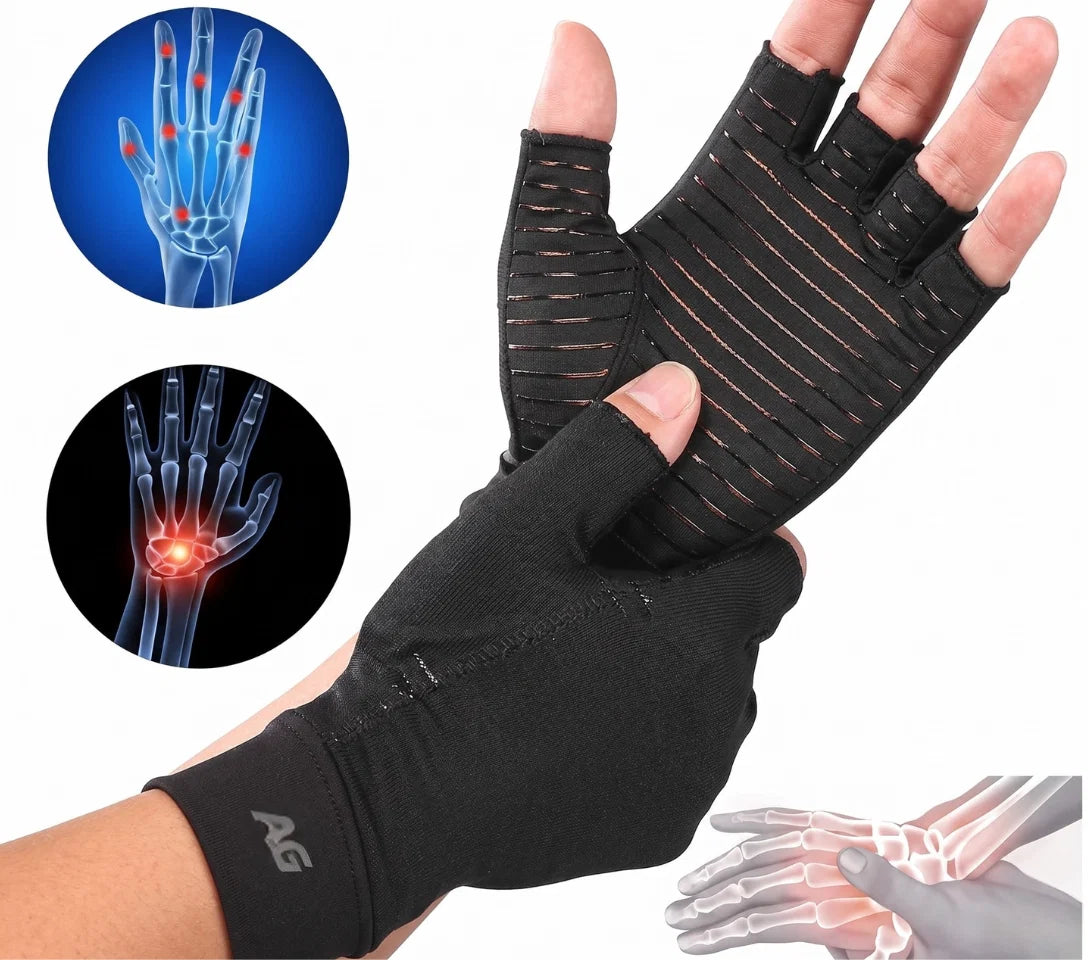 Copper Compression Gloves Fingerless Hand Support Pair