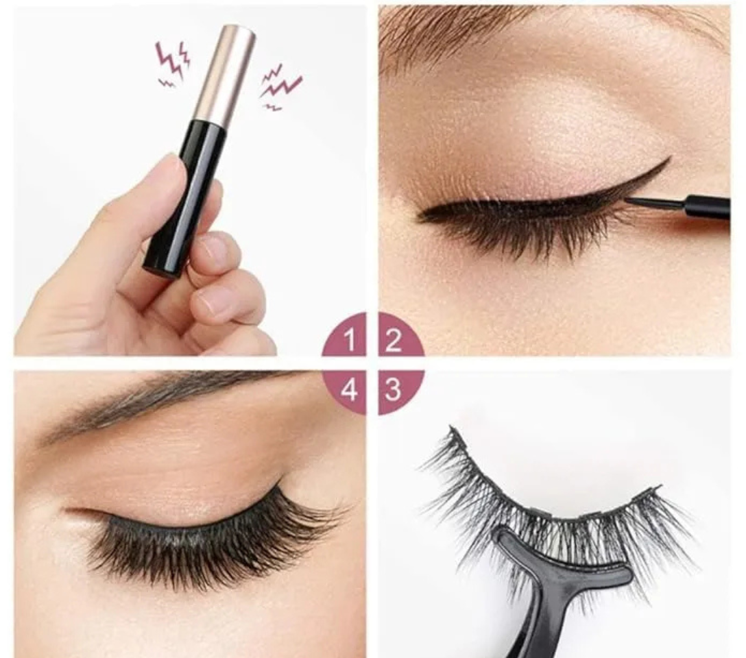 Magnetic Eyelashes Reusable Kit with Magnetic Eyeliner Pack 3-Pair