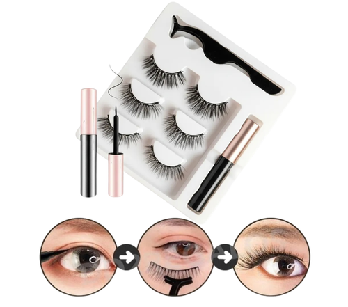 Magnetic Eyelashes Reusable Kit with Magnetic Eyeliner Pack 3-Pair