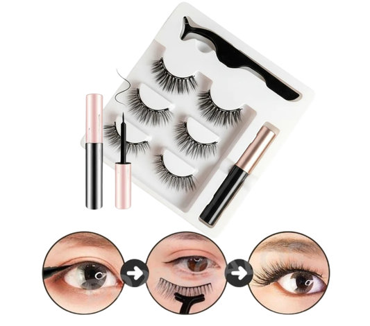 Magnetic Eyelashes Reusable Kit with Magnetic Eyeliner Pack 3-Pair