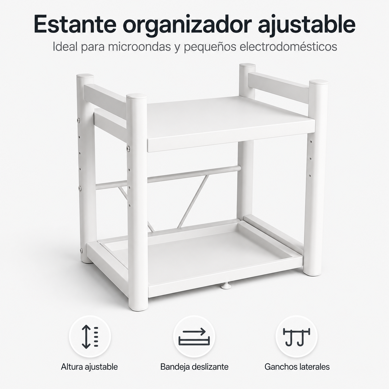 Adjustable Microwave Shelf Organizer Countertop Storage Rack with Sliding Tray