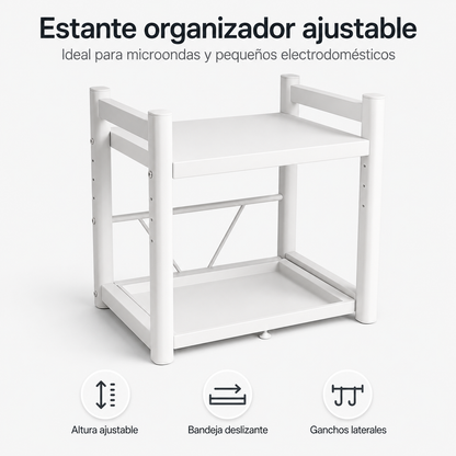 Adjustable Microwave Shelf Organizer Countertop Storage Rack with Sliding Tray