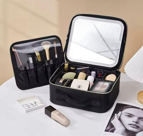 Professional Makeup Case with LED Light Mirror Organizer