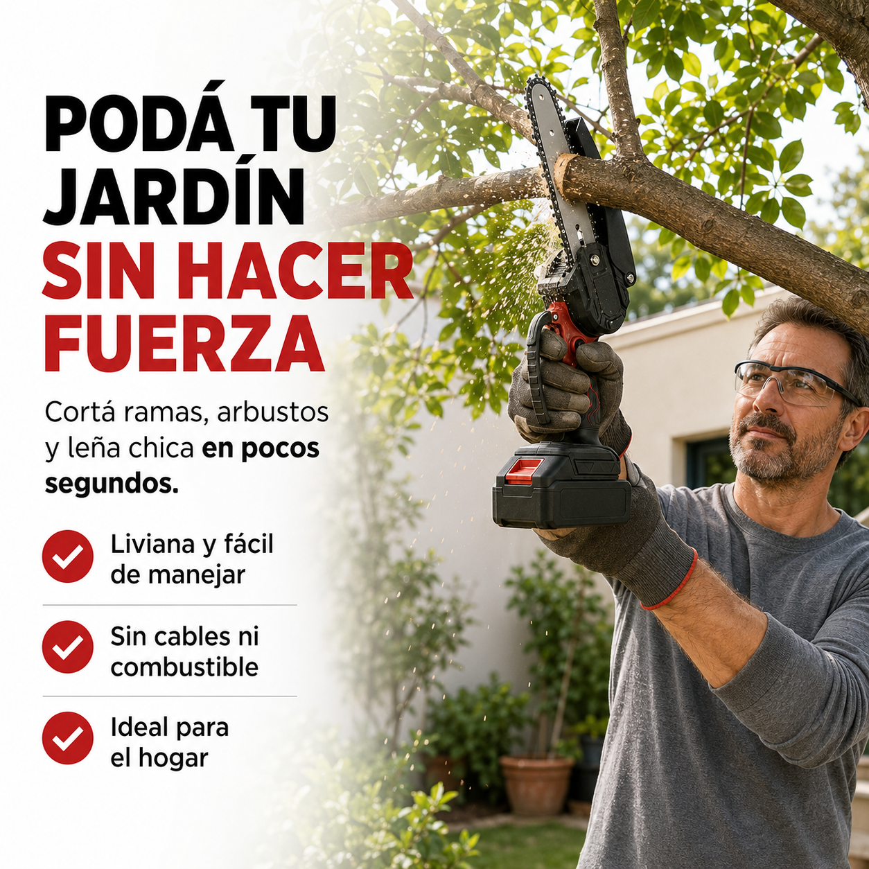 Motosierra Portátil Inalámbrica Batería Recargable con Maletín