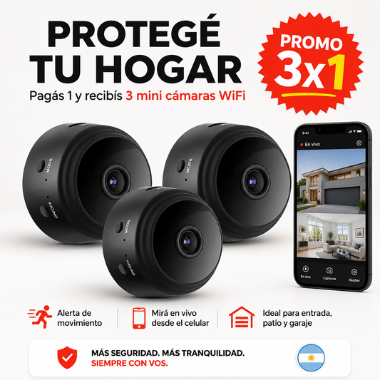 Mini Cámara de Seguridad Full HD Wi-Fi Pack 3 Unidades