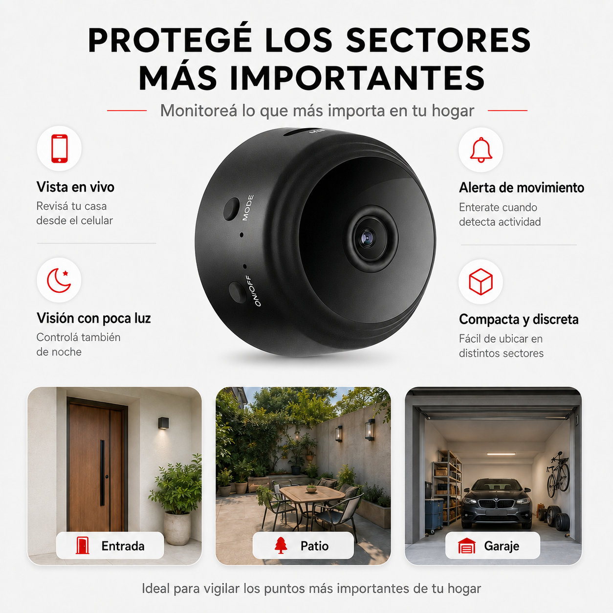 Mini Cámara de Seguridad Full HD Wi-Fi Pack 3 Unidades