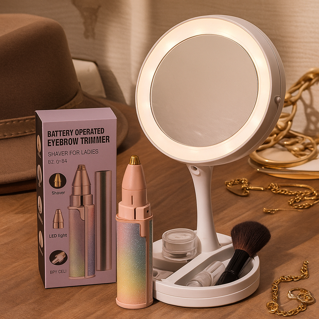 Bigan Facial Hair Remover Set with LED Light Mirror 2-in-1