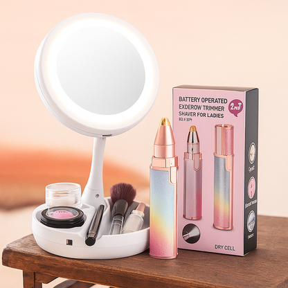 Bigan Facial Hair Remover Set with LED Light Mirror 2-in-1