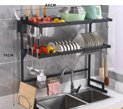 Over Sink Dish Drying Rack 2-Tier Kitchen Organizer Shelves Metal