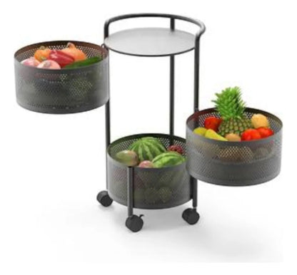 Rotating Circular Storage Tower 3-Tier Rolling Metal Organizer Rack