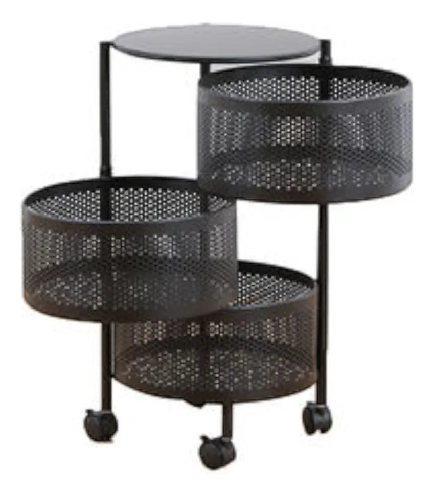 Rotating Circular Storage Tower 3-Tier Rolling Metal Organizer Rack