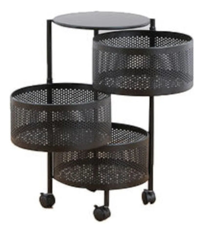 Rotating Circular Storage Tower 3-Tier Rolling Metal Organizer Rack