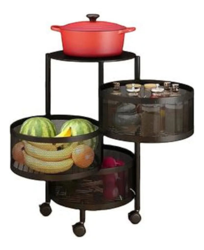 Rotating Circular Storage Tower 3-Tier Rolling Metal Organizer Rack