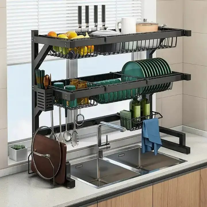Over Sink Dish Drying Rack 2-Tier Kitchen Organizer Shelves Metal