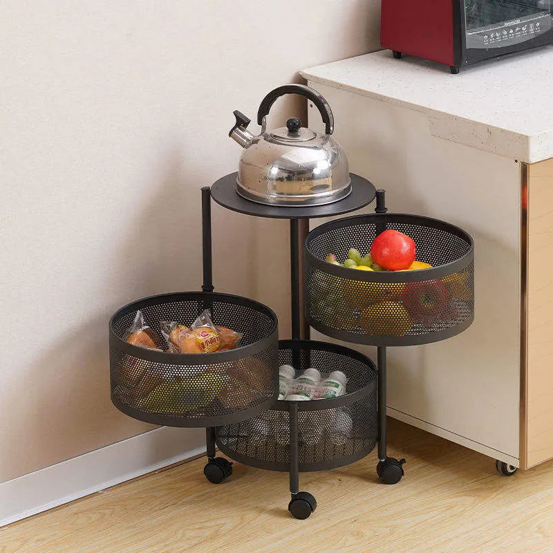 Rotating Circular Storage Tower 3-Tier Rolling Metal Organizer Rack