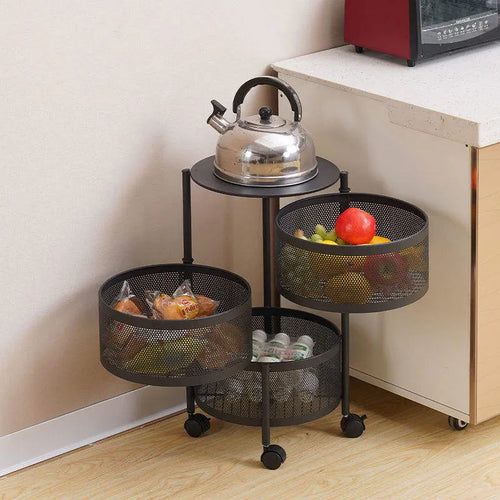 Rotating Circular Storage Tower 3-Tier Rolling Metal Organizer Rack