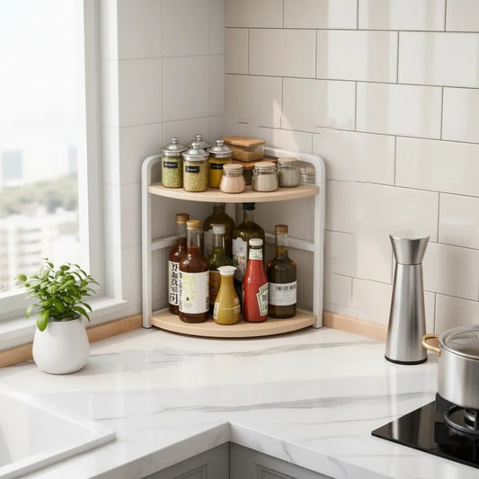 Kitchen Corner Shelf Organizer Large 2-Tier Countertop Rack