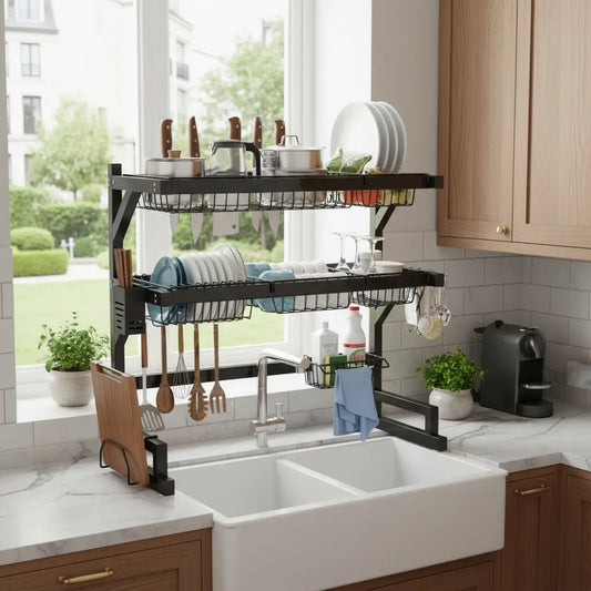 Over Sink Dish Drying Rack 2-Tier Kitchen Organizer Shelves Metal