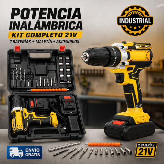Taladro Inalámbrico Industrial 2 Baterías Maletín Accesorios