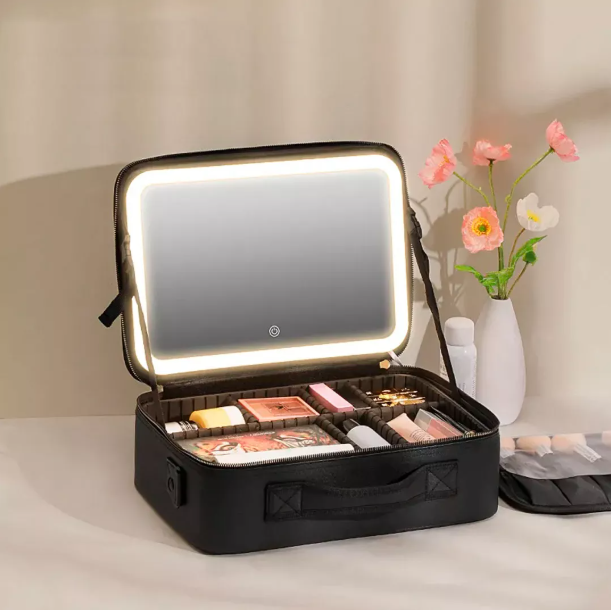 Professional Makeup Case with LED Light Mirror Organizer