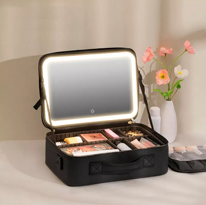 Professional Makeup Case with LED Light Mirror Organizer