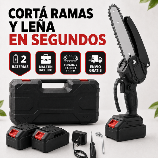 Motosierra Portátil Inalámbrica Batería Recargable con Maletín