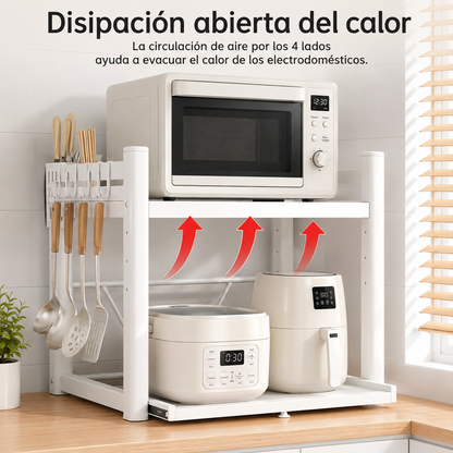 Adjustable Microwave Shelf Organizer Countertop Storage Rack with Sliding Tray