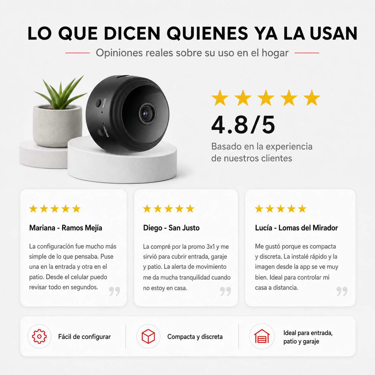 Mini Cámara de Seguridad Full HD Wi-Fi Pack 3 Unidades