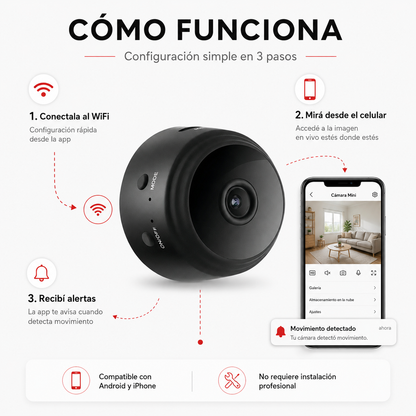 Mini Cámara de Seguridad Full HD Wi-Fi Pack 3 Unidades