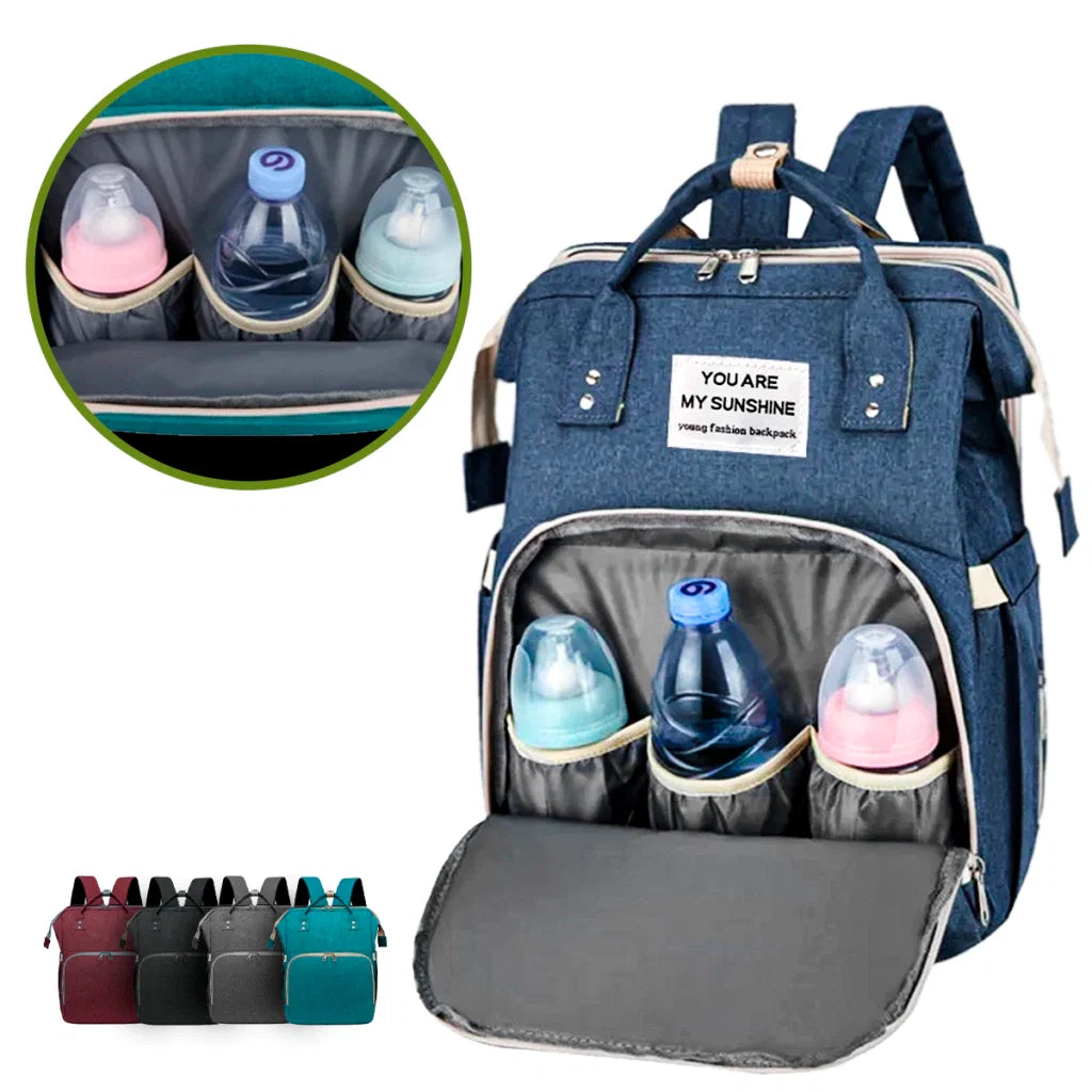 Multifunction Diaper Bag Backpack Foldable Crib Changing Station USB