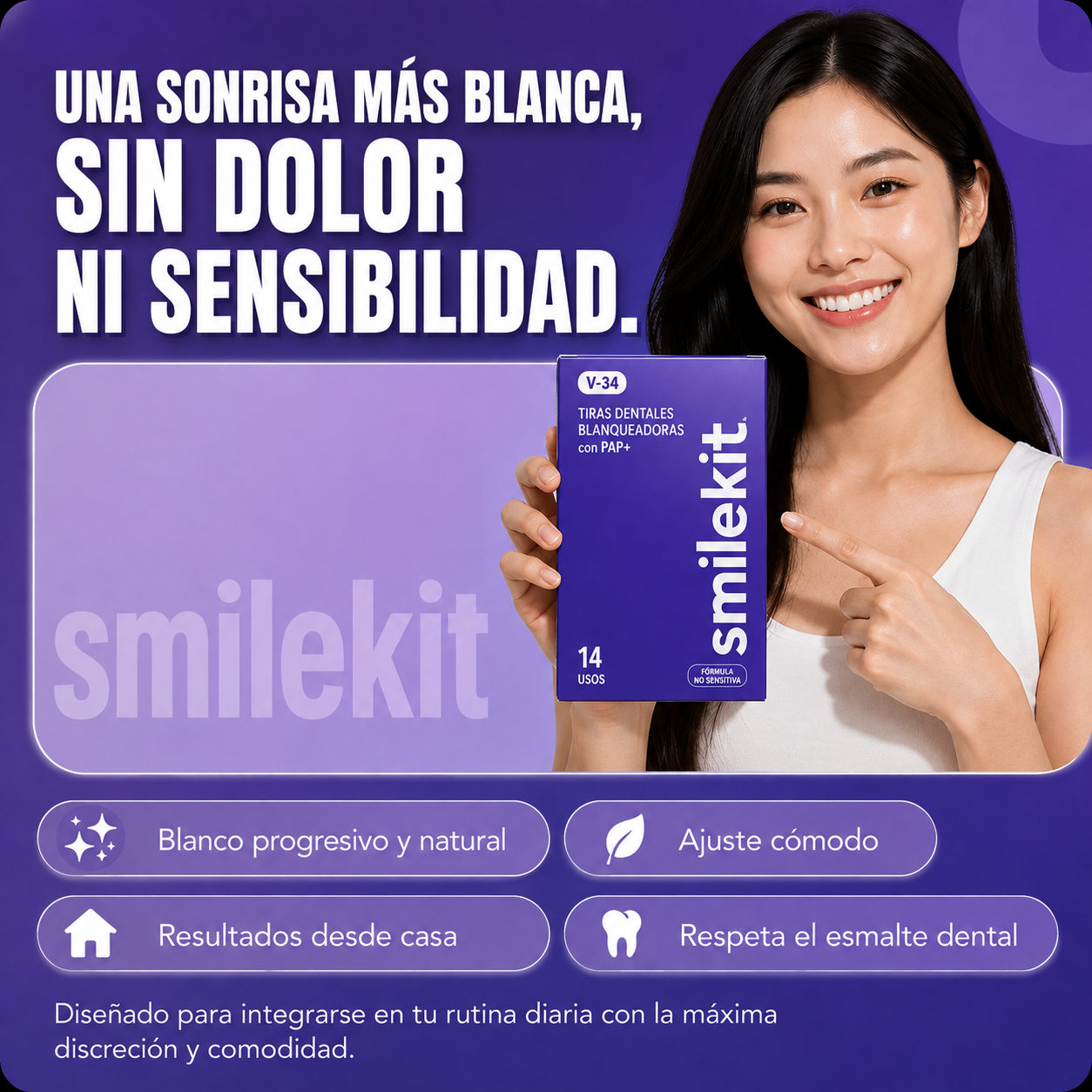 SMILEKIT Tiras Blanqueadoras Dentales Moradas Correctoras 14 Unidades