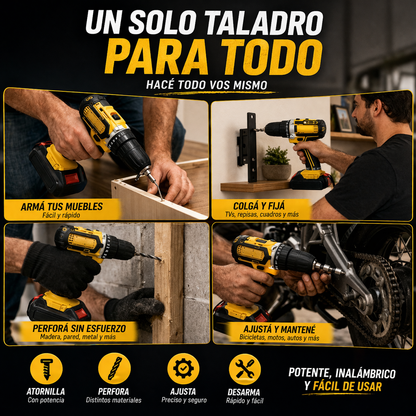 Taladro Inalámbrico Industrial 2 Baterías Maletín Accesorios