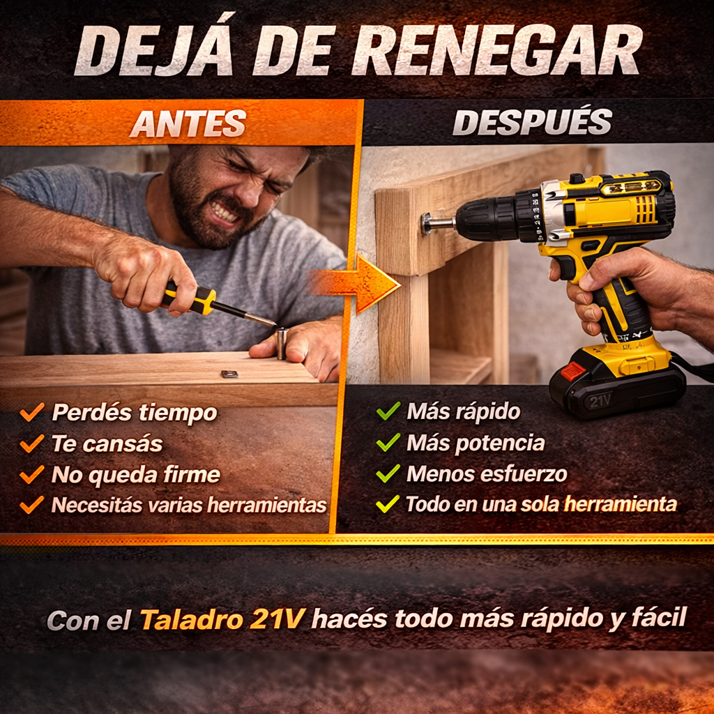 Taladro Inalámbrico Industrial 2 Baterías Maletín Accesorios